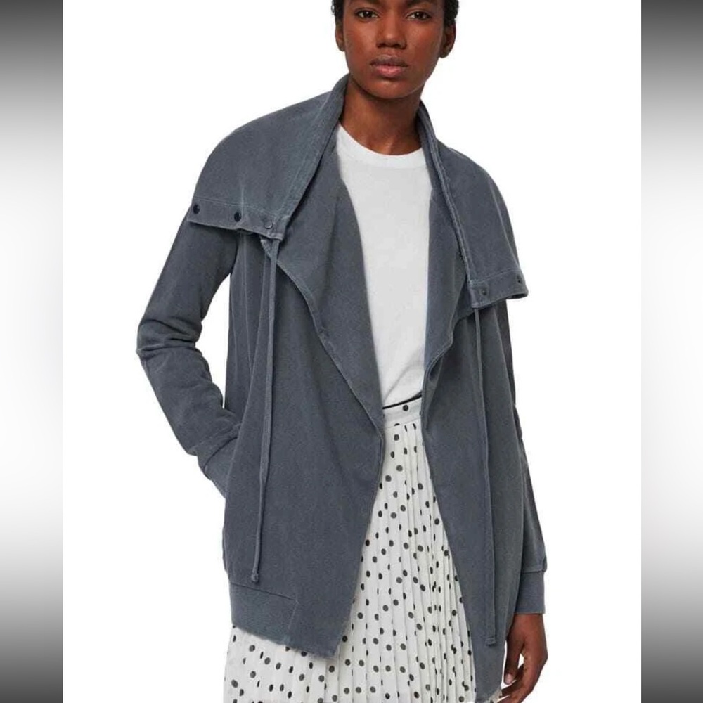 ALL SAINTS CARDIGAN JACKET GRAY COWL HOOD SMALL